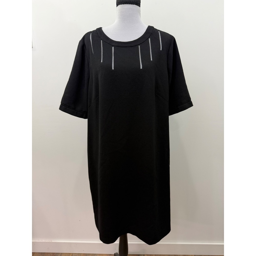 Adrianna Papell Black Crepe Shift Dress Ladder Cutout Neckline Womens 16 Lined